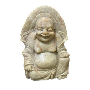 "Estatuilla de Buda Riendo Piedra Tallada 4"" Estatua Vintage Decoración del Hogar" - Imagen 1 de 5