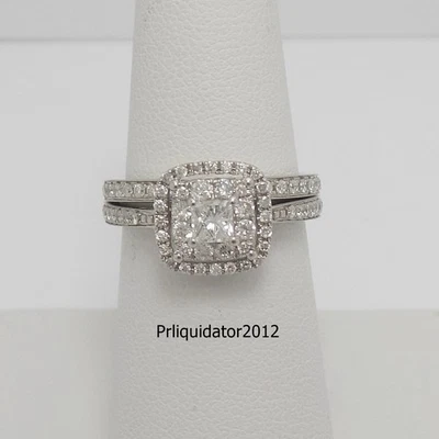 1CT Natural Princess Diamond Engagement Wedding Set Bridal Ring 14K White Gold - Image 1 of 4