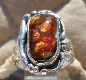 New Sterling Silver and Slaughter Camp AZ Fire Agate Gem ring size 8 3/4 - Picture 1 of 12