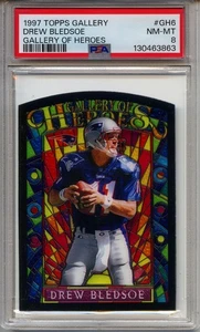 DREW BLEDSOE 1997 TOPPS GALLERY OF HEROES #GH6 PATRIOTS PSA 8 STAINED GLASS! - Picture 1 of 4