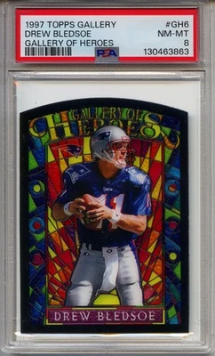 DREW BLEDSOE 1997 TOPPS GALLERY OF HEROES #GH6 PATRIOTS PSA 8 STAINED GLASS! - Image 1 of 4