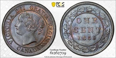1859 Canada Large Cent PCGS MS63BN Lot#G1183 Choice UNC! Repunched '5' - Image 1 of 4