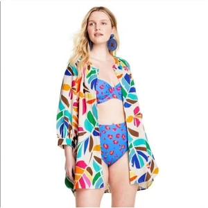 Tabitha braun bunte Blätter Druck Knopfleiste Langarm Oberteil Cover-up XS - Bild 1 von 13