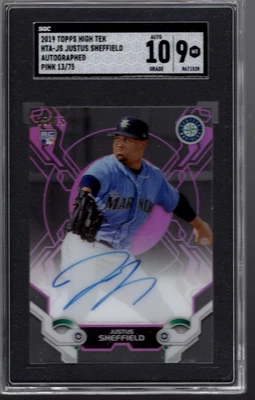 2019 Topps High Tek Autographs Pink #HTAJS Justus Sheffield/75 - SGC Mint 9 - Image 1 of 2