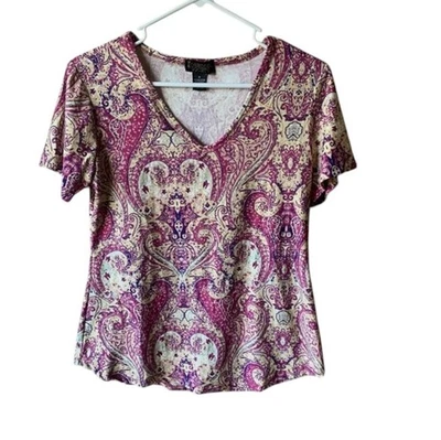 Top Forbidden Society cuello en V talla M púrpura beige estampado cachemira manga gorra para mujer’s Foto 1 de 4