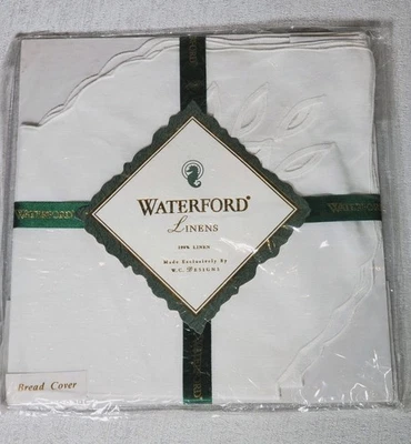 Waterford Linens Lismore Capa de Pão Branca 16" X 16" 100% Linho Fino Nova - Imagem 1 de 4