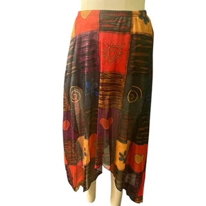 Romwe Grunge Patchwork Print Asymmetrical Hem Skirt M Boho NEW - Picture 1 of 6