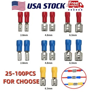 25-100PCS Assorted Insulated Electrical Wire Terminal Crimp Connectors 2.8-6.3mm - Picture 1 of 14