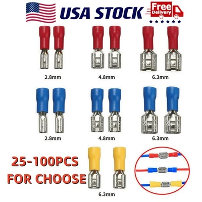 25-100PCS Assorted Insulated Electrical Wire Terminal Crimp Connectors 2.8-6.3mm - Image 1 of 4