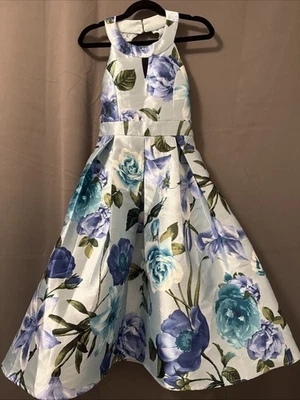Vestido Speechless Niñas Sin Mangas Cuello Halter Mikado Azul Estampado Floral Talla 7 Foto 1 de 4
