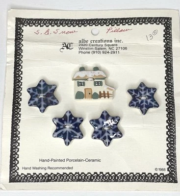 Albe Creations S.B. Snow Pillow Ceramic Cottage Snowflake Stars Button Winter - Image 1 of 4