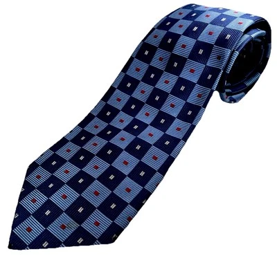 VTG Turnbull Asser Mens Silk Tie Navy & Light Blue Plaid Checks W/Red & White - Image 1 of 4