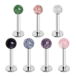 316L Surgical Steel Metallic Glitter Ball Labret - Picture 1 of 2