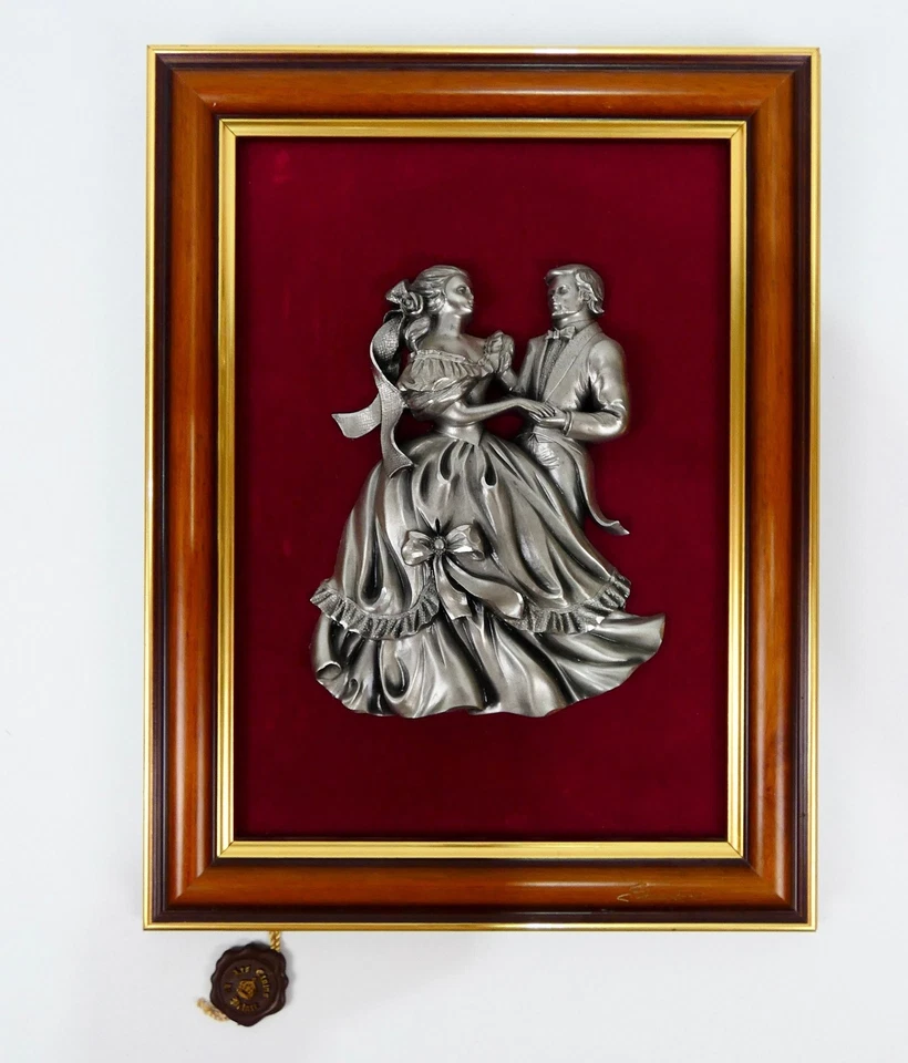 Les Etains Du Prince Pewter Dancing Couple 3D Framed Vintage Art 30x24cm - VGC - Image 1 of 4