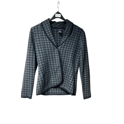 Elena Solano Houndstooth Knit Cardigan Jacket Large Black & Gray  Blazer - Image 1 of 4