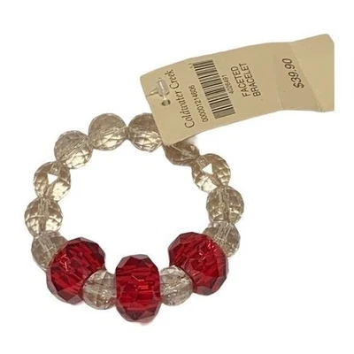 Pulsera elástica Coldwater Creek roja transparente con cuentas nueva con etiquetas gruesa declaración Foto 1 de 3