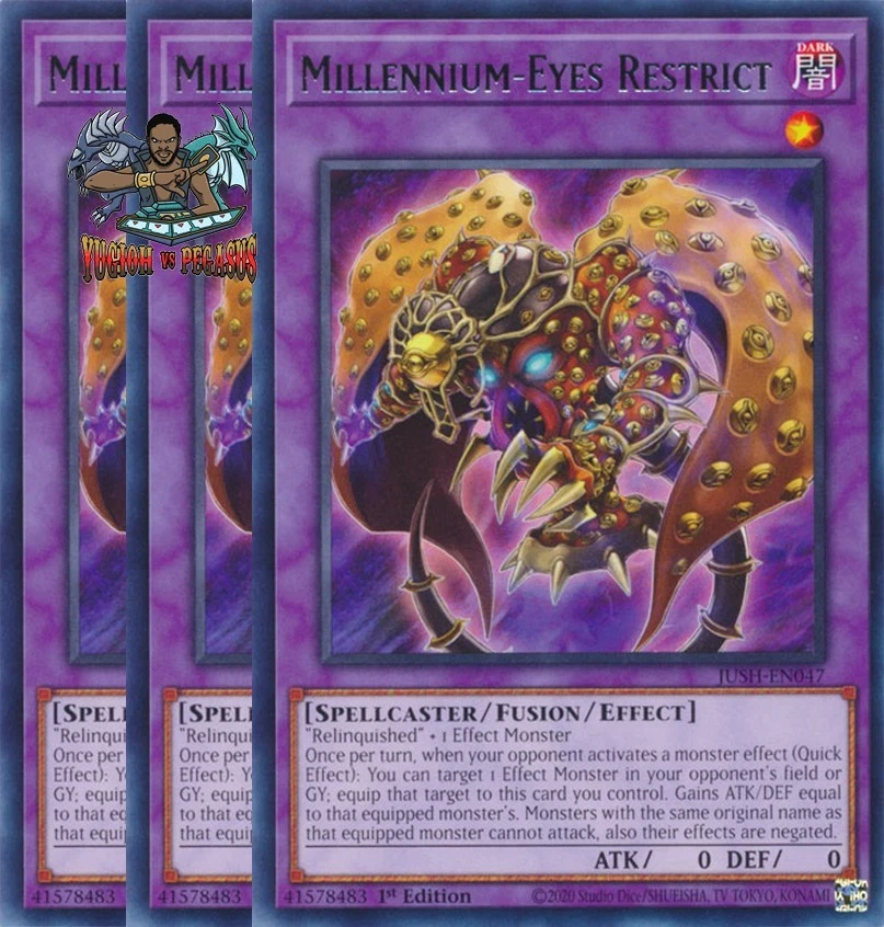 Yugioh! 3x Millennium-Eyes Restrict JUSH-EN047 Rare 1st Ed NM - Image 1 of 1