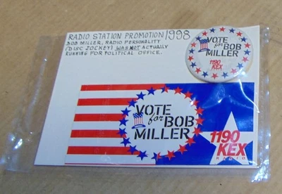 1998 KEX Radio Station Vote for Bob Miller Promo Bumper Sticker & Pinback Button - Image 1 of 2