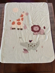 Circo Safari Giraffe Lion Alligator Plush Green Fleece Crib Baby Blanket Vintage - Picture 1 of 9