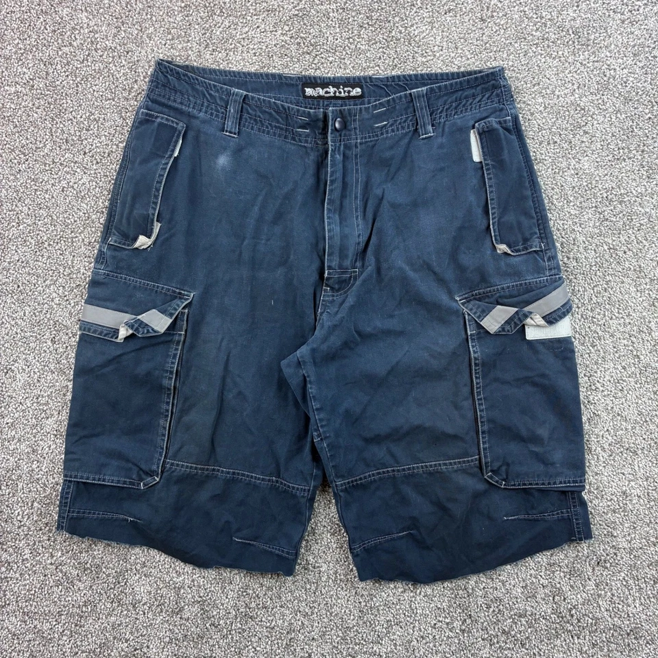 Pantalones Cortos De Colección Y2K Machine Cargo Para Hombre 34 Azul Marino Rave Sueltos Utilidad Patín Foto 1 de 4