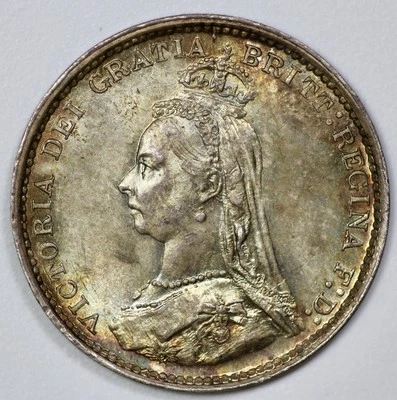 1889 Great Britain Jubilee Silver 3p Three Pence UNC Toned - Image 1 of 3