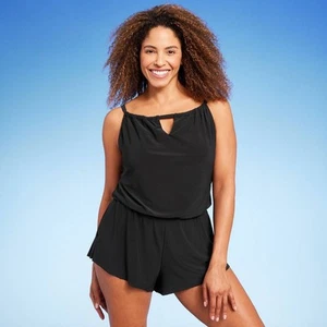 Aqua Green Women's Romper Swim Dress Swimwear Pockets One Piece Swimsuit - Picture 1 of 15