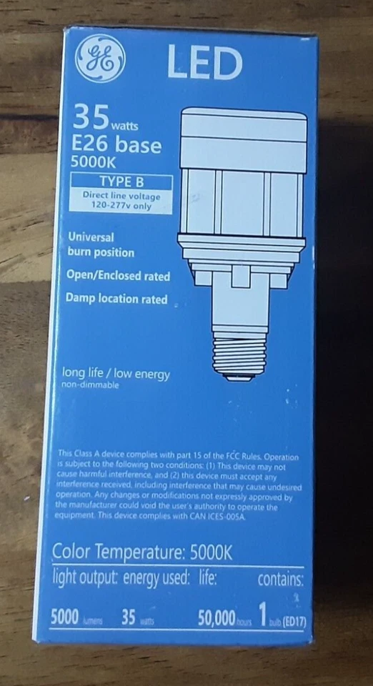 New GE 35Watt E26 Base 5000k, 120/277V, Type B, 50,000 Hour Lightbulb, 5000Lm. - Image 1 of 1