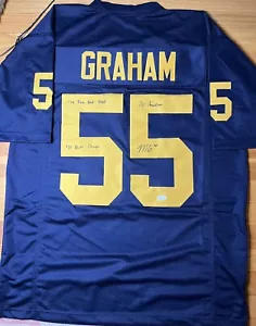 Mason Graham Signed Custom Blue 3 Inscrptn Jersey Michigan Wolverines JSA COA - Picture 1 of 2