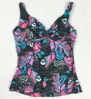全新无标签 Anne Cole 泳装 Tankini Top Floral Underwire 黑色女式游泳挑选 尺寸 — 第 1/3 张图片