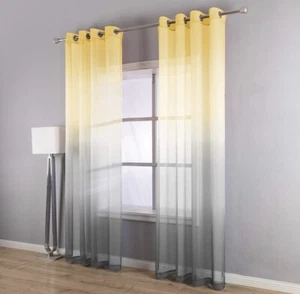 BRAND NEW 1 RAINBOW 8 GROMMET PANEL YELLOW & GRAY 52” X 84” SHEER CURTAIN - Picture 1 of 4