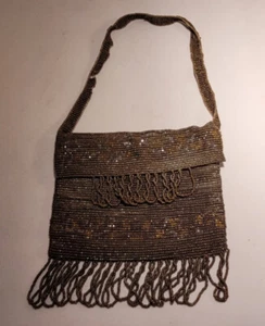 Antique Birk's 1920s French Steel Cut Beaded Purse Handbag Ornate Fringe - Picture 1 of 8