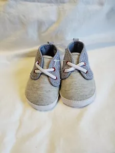 Carters Infant Boys Gray & Blue Stripe Pre-Walk Crib Shoe Baby Shoes - Picture 1 of 3