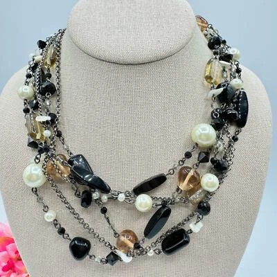 Collar Lia Sophia 6 Hilos Vidrio Perla Vidrio Cuentas Dramático Declaración Elegante Foto 1 de 4