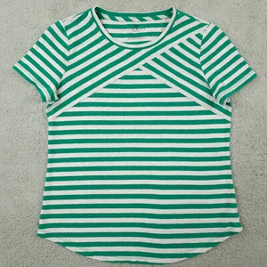 Talbots Top Womens SP Green White Striped Short Sleeve Shirt Casual Coastal - Picture 1 of 7