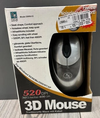 A4Tech 3D Maus SWW-53 *** PS/2 Silber-Schwarz 520 DPI  *** NEU & verschweißt *** - Bild 1 von 4
