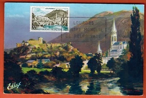 1958-France.FDC-Carte Maximum**/Lourdes-Basilique-Château-Timbre-Yt.1150 - Foto 1 di 2
