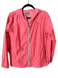Columbia Sportswear Company Neon Coral Lightweight Hooded Windbreaker Rain Jacke - Picture 1 of 5