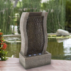 Stone Wall Standing Fountain Indoor Outdoor Waterfall with LED Lights 19 Inch