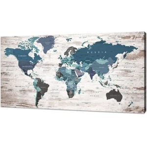 World Map Travel Canvas Wall Art Print 20x40 In Home Decor Artwork Ready To Hang - Picture 1 of 3
