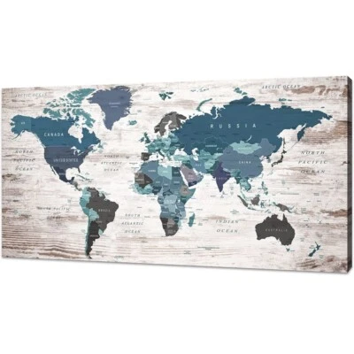 World Map Travel Canvas Wall Art Print 20x40 In Home Decor Artwork Ready To Hang - Image 1 of 3