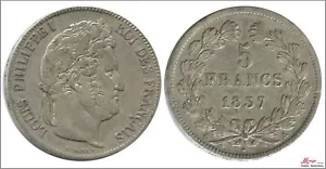 Francia 5 Francos 1837 A / Louis Philippe I / 25 gr. plata MBC / VF KM00749.1 - Foto 1 di 1