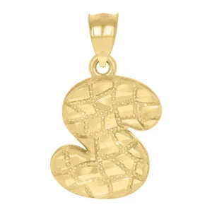 10k Yellow Gold Unisex Initial "S" Alphabet Diamond Cut Pendant Pure 2.6g Charm - Picture 1 of 3