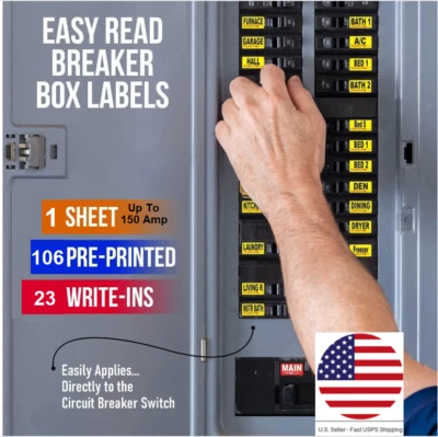 128 etiquetas de disyuntor - etiquetas de panel de disyuntor fáciles de leer. Envío GRATIS RÁPIDO Foto 1 de 4