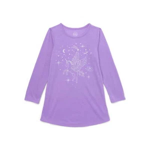 Wonder Nation Girl's Purple with Unicorn Long Sleeve Sleep Gown - Size: M (7-8) - Picture 1 of 2