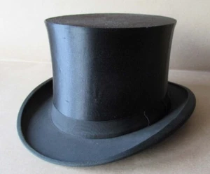 ANTIQUE OLD GERMAN MARKED SILK COLAPSIBLE OPERA TOP HAT GIBUS / SIZE 57 - Picture 1 of 4