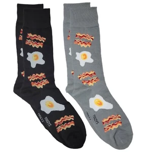 Bacon Eggs Breakfast Good Morning Food Hash Fluffy Egg 2 Pairs Men's Socks - Picture 1 of 5