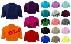 New Ladies Women Girls Crochet Knitted Short Sleeve Shrug Cardigan Bolero Top - Picture 1 of 29