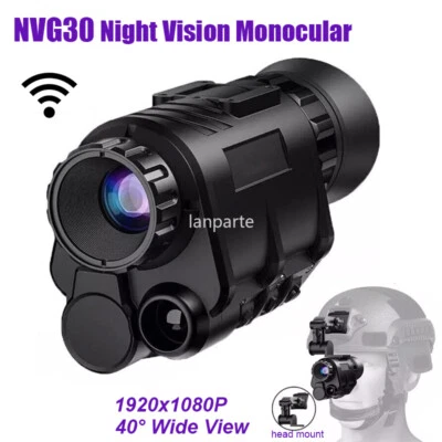 NVG30 Infrared Night Vision Goggles Monocular 1920x1080p 40° View Wifi + Mount - Image 1 of 4