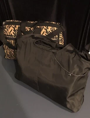 Juego de 2 bolsos de mano de lados suaves, bolsas, equipaje, rayas de tigre negras y doradas y negras Foto 1 de 4