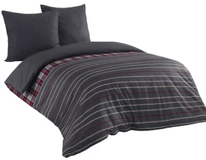 3 teilige Wende Bettwäsche 200x220cm Gestreift anthrazit grau Baumwolle Renforce - Bild 1 von 6